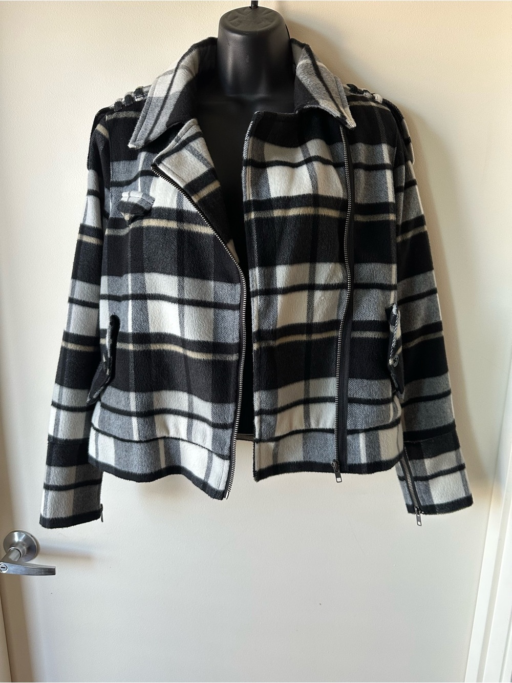 Hurley Quiet Rebel Plaid Moto Jacket Black White Gray .Size:M